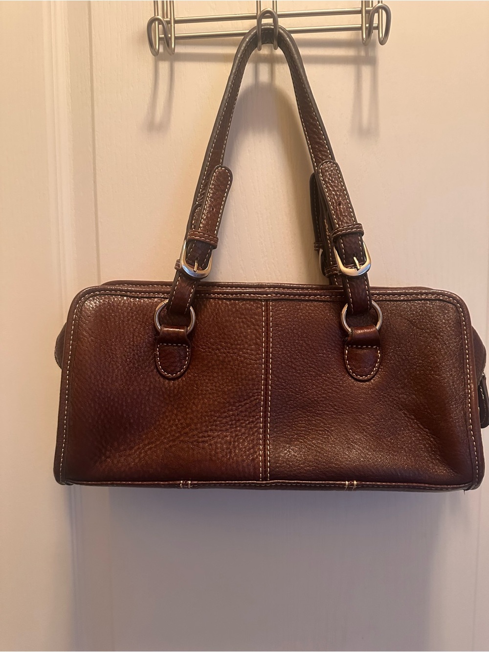 Structured Brown Leather Shoulder Bag with Double Handles